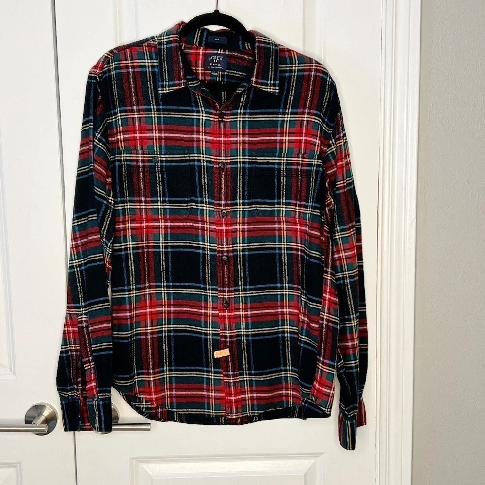 J.Crew Midweight  Slim Flannel Shirt In Stewart Plaid Button Down Size L